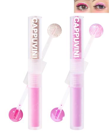 Liquid Glitter Matte Eyeshadow Set-2Pcs Pink Purple 2 in 1 High Pigmented Velvet Creme Eyeshadow & Glitter Eyeliner Long Lasting Quick-Drying Korean Shimmer Matte Eye Shadow Makeup for Women-01+02 #01+#02