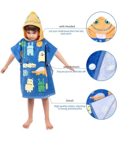 100% Cotton Hooded Bath Towel Poncho for Kids | Soft Warm Beach & Bath Towel with Big Monster Motif - Buy Online on GoSupps.com