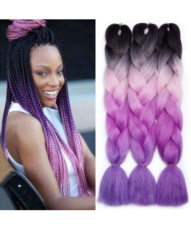 Tess Braids Extensions Blue 60 cm 3 Pack Jumbo Braids Kanecalon Kunsthaar For single-laid box braids hair extension braid 100g/bundle ombre hair braids extension (3 piece-black/pink/purple/blue) 60 cm (3 pieces) black/pink/purple/Blue