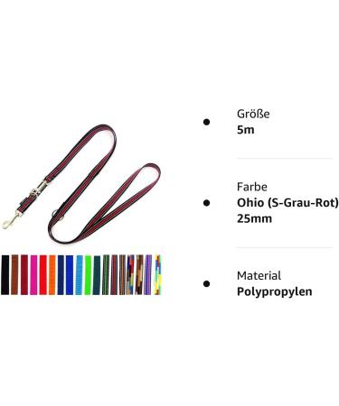 Buy Ohio S-Gray-Red Dog Linen Leash 5m | Durable 20mm & 25mm Options for All Dog Sizes International Shipping Available - Buy Online on GoSupps.com