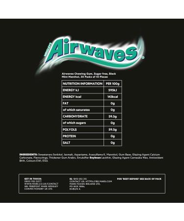Wrigley's Airwaves Sugarfree Gum - Black Mint (10 per Pack x 5) Helps keep Teeth Clean And Mouth Fresh - Buy Online on GoSupps.com