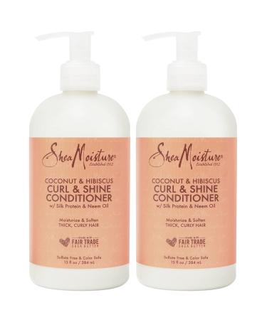 SheaMoisture Coconut and Hibiscus Curl & Shine Conditioner with Silk Protein & Neem Oil 13 oz - Thick Wavy & Curly Hair - Value Double Pack - Qty of 2