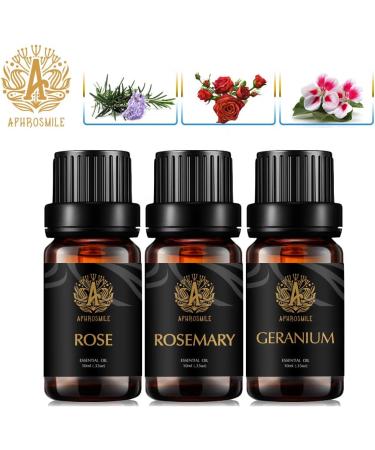 Aromatherapy Rose Essential Oil Set - 100% Pure Therapeutic Oils for Diffusers & Candles | 3x10ml Rosemary & Geranium Massage Oils - International Shipping Available - Buy Online on GoSupps.com