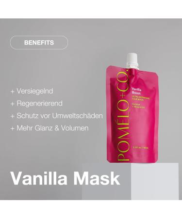 Pom lo Co Pom lo+Co Vanilla Boost caring preShower hair mask Ultra Repair hair treatment with vitamin E coconut and almond oil intensive hair care for women for more shine moisture and healthy hair 100 ml 1er Pack - Buy Online on GoSupps.com