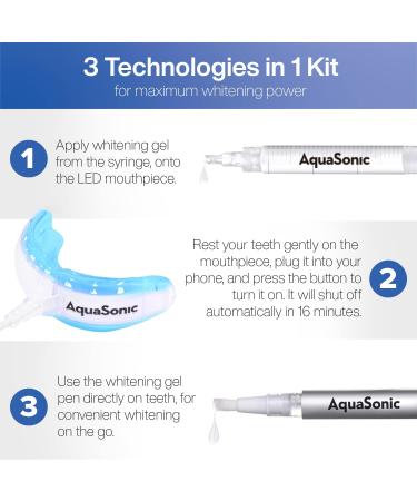 AquaSonic Power Bright Teeth Whitening Kit: Gel Syringes, LED Light, Whitening Pen - Fast & Safe Results - Buy Online on GoSupps.com