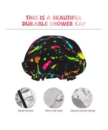 Glow in Dark Splatter Neon Reusable Shower Cap for Men and Women - Double Layer Waterproof Bathing Hat for Long Hair Protection - Buy Online on GoSupps.com