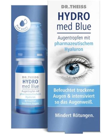 Dr. Theiss Hydro Med Blue Eye Drops | Hyaluronic Acid for Dry Eyes | Intensifies Eye Whiteness | Reduces Redness | Preservative-Free Eye Relief - Buy Online on GoSupps.com