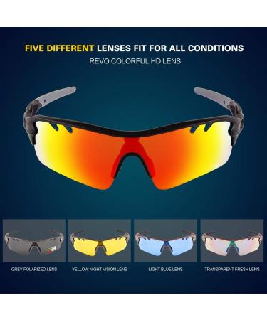 Polarized Sports Sunglasses for Men and Women with 5 Interchangeable Lenses - Ideal for Cycling, Running, Baseball, Golf, and Driving - Black/Gray - Buy Online on GoSupps.com
