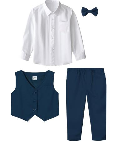 Mint Green Baby Boys Gentleman Suit Set | Navy Blue | 1-4 Years | Long Sleeve Shirt, Bowtie, Waistcoat & Pants | Size 2-3 Years - Buy Online on GoSupps.com