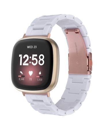 V-MORO Resin Strap Compatible with Fitbit Versa 3 Bands/Fitbit Versa Sense Band, Lightweight Bracelet with Stainless Steel Metal Buckle Replacement for Fitbit Versa 3 and Fitbit Versa Sense White