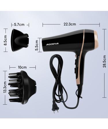 Aigostar Lora 2400W Ionic Hair Dryer - 3 Temperature Levels 2 Airflow Speeds Black - International Shipping Available - Buy Online on GoSupps.com