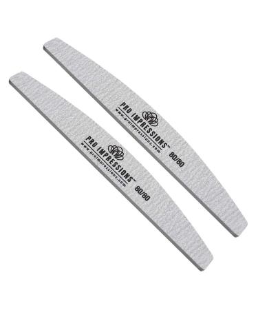 Pro Impressions 80/80 Grit Premium Half Moon nail Files 2-Piece Silver