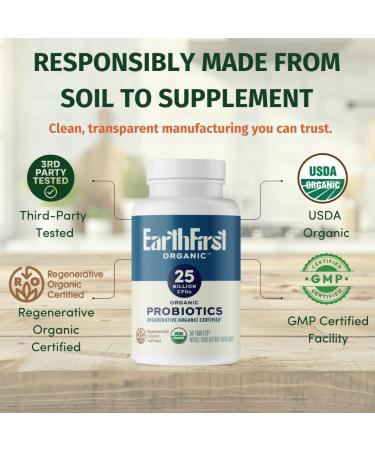 EarthFirst Organic Probiotic 25B CFU Regenerative Organic Certified Daily Probiotic for Gut Immune & Emotional Health Supports Digestion Bloating Relief & Gut Balance 30 Tablets - Buy Online on GoSupps.com
