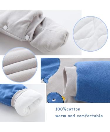 Baby Winter Romper Cotton Jumpsuit - Dinosaur Design, Hooded Footies, 9-12 Months Blue - Buy Online on GoSupps.com