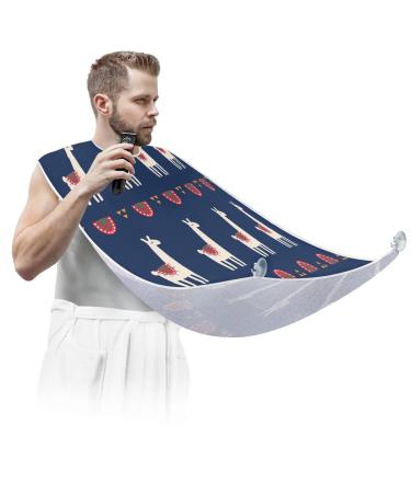 Cute Animal Alpaca Beard Bib Apron Beard Bib Hair Catcher for Men Shaving and Trimming Non-Stick Waterproof Beard Cape Grooming Cloth with 2 Suction Cups Gifts for Men