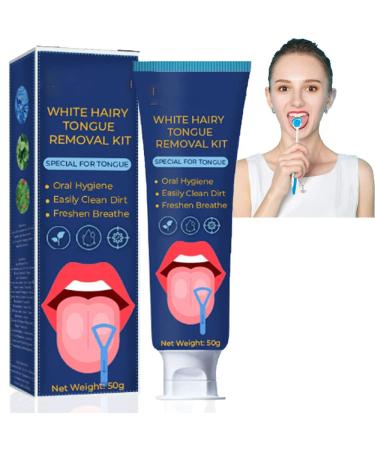 White Hairy Tongue Removal Kit Tongue Scraper Cleaner Kit Tongue Cleaning Gel with Cleaner Brush Fresh Breath (1pc) 1 piece.