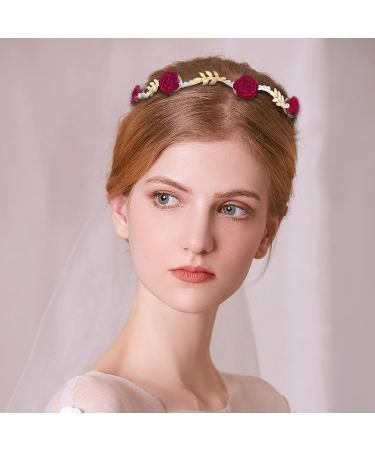 Rose Flower Pearl Headband Set - Gold Metal Floral Hairband for Wedding, Women's Hair Jewelry - Buy Online on GoSupps.com