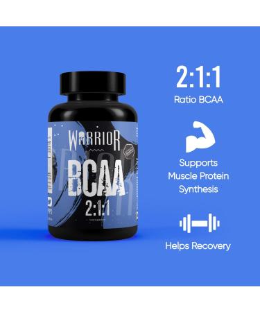 Warrior BCAA Capsules 1000mg - 60 Caps - Pharmaceutical Grade 2:1:1 BCAA Ratio - Leucine, Isoleucine, Valine - Branched Chain Amino Acid Supplement - Buy Online on GoSupps.com