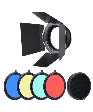 Andoer 96mm Universal Mount Metal Bardoor Barn Door Barndoor with Honeycomb Grid 4pcs Color Gel Filters for Neewer Godox 180W 250W 300W Andoer MD-250 MD-300 Studio Strobe Flash Light Monolight - Buy Online on GoSupps.com