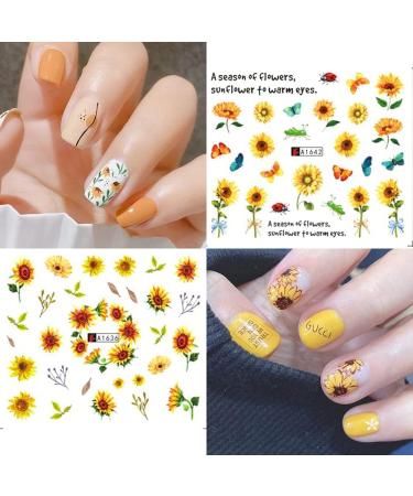 Sunflower Floral Nail Stickers - Water Transfer Decals for Manicure DIY (12 Sheets) - Buy Online on GoSupps.com