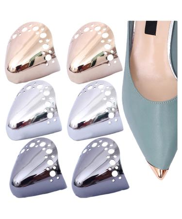 Metal Shoes Pointed Protector Solid Color High Heels Toe Cap Elegant High Heels Tip Cover Durable Shoes Tips Cap for Shoes Protection Repair Decoration 3 Pairs Style 1