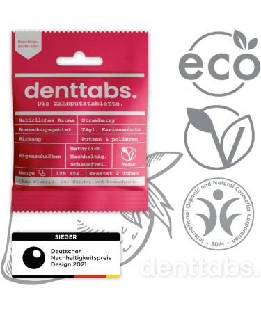 Denttabs 2 x 125 Strawberry Toothbrushing Tablets - Complete Alternative to Toothpaste - With Adapted Fluoride Content - For Children - Plastic Free - Preservative Free - - Buy Online on GoSupps.com