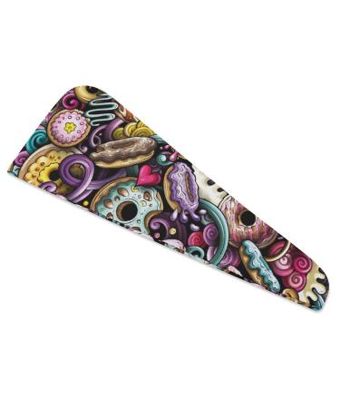 Cute Doodles Donuts Microfiber Hair Towel Wrap for Women 10 Inch X 26 Inch Super Absorbent Hair Turban with Button