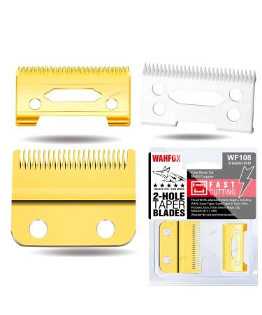 WAHFOX Professional 2 holes replacement blades set NEW Upgrade for Wahl Hair Clippers including 1 440C fixed blade 1 440C moving blade 1 Ceramic blade (Gold)