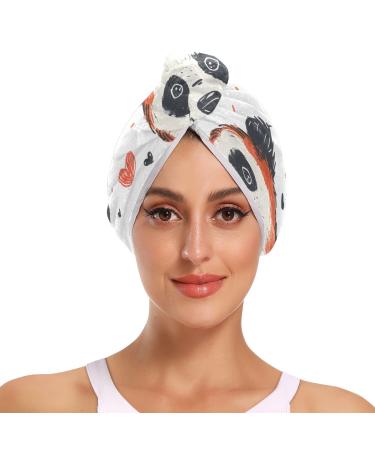 Panda Red Heart Hair Towel 2 Pack Super Absorbent Hair Drying Towel Quick Dry Hair Turbans Head Towel with Button Twisty Wrap for Women Girls