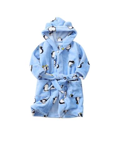 Colorful Kinder Cartoon bathrobe with hooded nightwear baby toddler nightgown flannel pajamas thicken plush towel for young girls 1-8 years old (penguin 1-2 years) 1-2 years of penguin