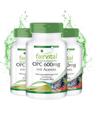 Fairvital OPC 600mg capsules with acerola HIGH DOSE VEGAN 270 capsules 90 x 3 grape seed extract food supplement