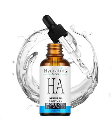 Pure Hyaluronic Acid Face Serum Hydrating Deep Moisturizing Firming Daily Facial Serum with Vitamin C & E Hydrating Solution for Dry Skin Wrinkles Fine Lines -All Skin Types (30ml/1 fl oz)