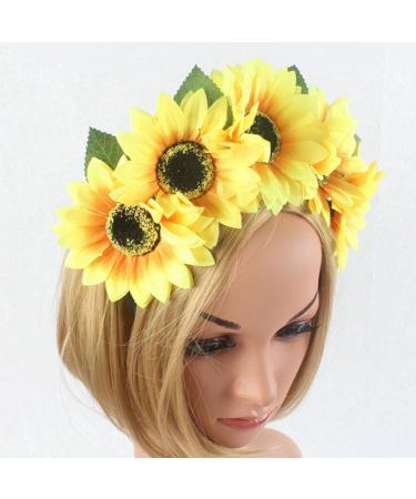 Healeved Yellow Sunflower Headdress Hawaiian Hair Simulate Flower Headband Holiday Photo Props - Buy Online on GoSupps.com