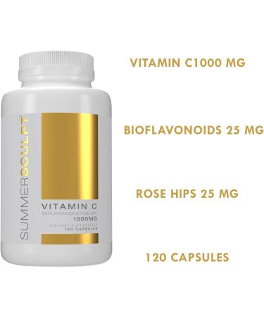 SummerSculpt Vitamin C 1000 mg Daily Immune Support with Rose HIPS & Citrus Bioflavonoids Healthy Skin & Joints Buffered Non-GMO Non Acidic 120 Capsules - Buy Online on GoSupps.com