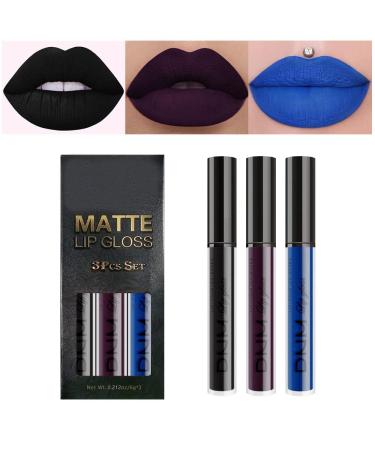 3Pcs Dark Black Blue Purple Matte Liquid Lipstick Sets Long Lasting Matte Lipstick Lip Stain Lip Gloss Set 24 Hour Waterproof Matt Lipsticks Set (Set07) - Buy Online on GoSupps.com