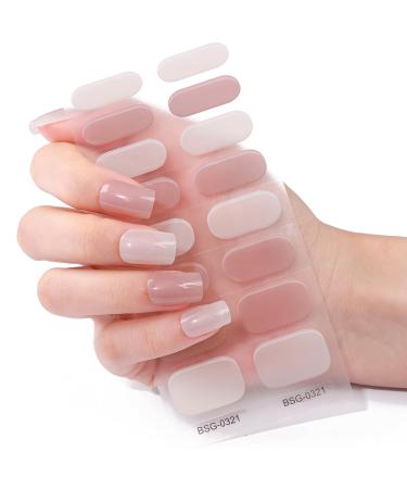 Gel Nail Stickers Semi Cured Gel Nails - 16PCS Stickers Nail Wraps Soft Self-Adhesive - Semi Cured Gel Nail Wraps Gel Nail Stickers - Glossy & Long Lasting Gel Nail Stickers Need UV Light (Nude)