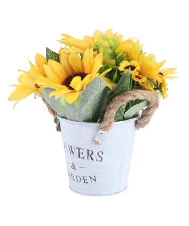 HOMSFOU 1pc Simulated Sunflower Faux Potted Plants Flower in Indoor Planters Sunflower Flower Pot Artificial Household Decor Jug Vase Sunflower Bonsai Decor Iron Plastic Twine Flowers Chic Yellow 20x11cm