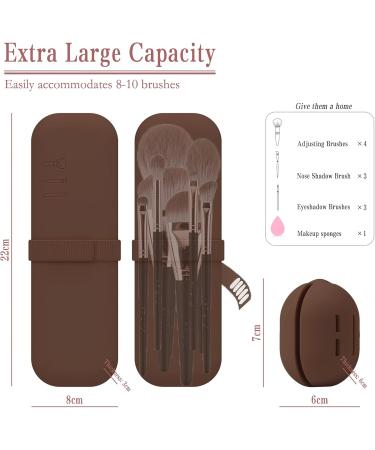 Travel Essentials Makeup Bag Set - Silicone Brush Storage & Beauty Blender Case - Easy to Clean Soft & Portable (Brown) - Buy Online on GoSupps.com