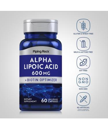 Buy Piping Rock Alpha Lipoic Acid 600mg & Biotin - Non-GMO Gluten-Free Supplement | 60 Capsules - Buy Online on GoSupps.com