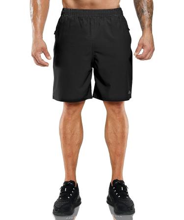 Haimont Men's Running Shorts 7 - Quick Dry Lightweight Athletic Shorts with Zipper Pockets - Black - Size Medium - Buy Online on GoSupps.com