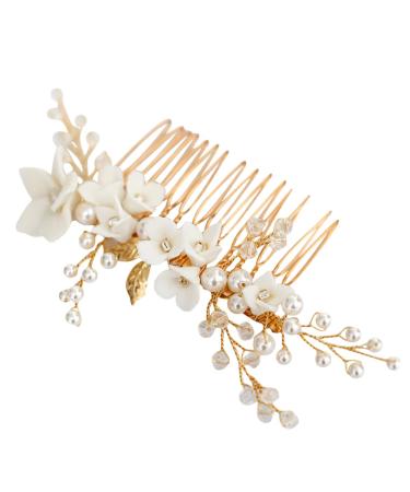 Lurrose Gold Tiara Head Piece for Wedding Bride Gold Hair Accessories Wedding Hair Comb Bridal Hair Pieces Pearl Bridal Headpiece Comb Bride Hair Comb Alloy Hair Comb Wedding Headdress