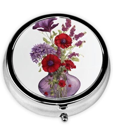 Poppy Flower Printed Mini Round Pill Box | 3 Compartment Travel Pill Organizer | Portable Medicine Case for Home & Office - Buy Online on GoSupps.com