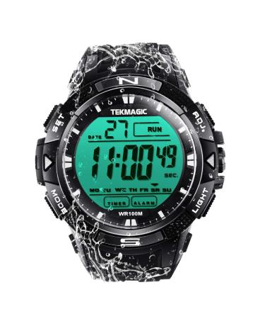 TEKMAGIC 10 ATM Digital Submersible Diving Watch 100m Water Resistant Swimming Sport Wristwatch Luminous LCD Screen with Stopwatch Alarm Function