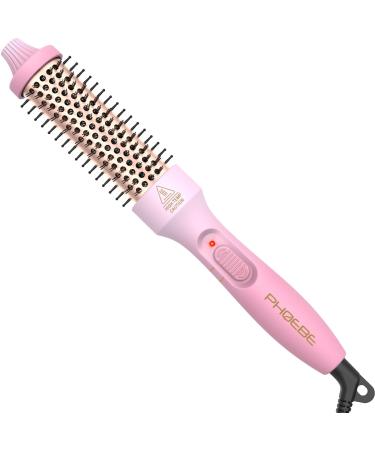 PHOEBE 1.25 Inch Curling Iron Brush Ceramic 1 1/4 Inch Double PTC Heated Hair Curling Comb Tourmaline Ionic Hair Curler Curling Iron Dual Voltage for Traveling On Long Medium Hair - Pink