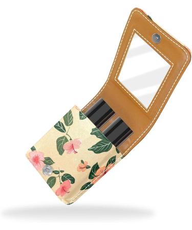 Shop Stylish Leather Lipstick Case & Mini Organizer with Mirror | Flower Tropical Palm Leaves Design - Buy Online on GoSupps.com