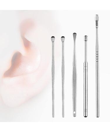 5Pcs Stainless Steel Earwax Remover Tool Set | Easy-to-Use Ear Cleaning Kit for Home | Portable Ear Spoon Cleaner for Ear Canal - Buy Online on GoSupps.com