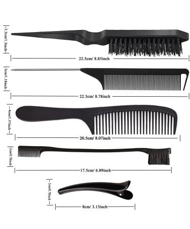 8 Piece Teasing Hair Brush Set with Comb and Clips - Ideal for Styling and Slicking Hair (Black) - Buy Online on GoSupps.com
