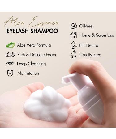 Lash Shampoo Concentrate Kit - Gentle Cleaner for Eyelash Extensions | Includes Pump & Rinse Bottles | Mascara Wand & Cleansing Brush | Perfect for Salon & Home Use - Buy Online on GoSupps.com