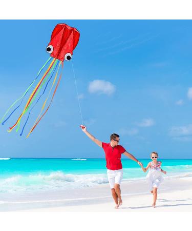 Hengda Kite Pack: 3 Colors Easy Flyer Octopus Kite for Kids - Large 31 Wide with Long Tail - Beach or Park Fun - Red, Green, Blue - Buy Online on GoSupps.com