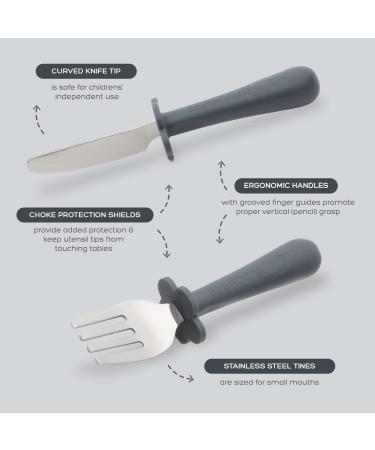 Grabease Stainless Steel Fork Knife & Spoon Set for Ages 18m+ - Gray - Durable & Safe Cutlery - Buy Online on GoSupps.com